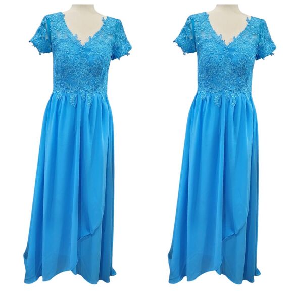 Set Of 2 Blue Chiffon Maxi Bridesmaid or Wedding Guest Dresses Size 8 And 10 NEW - Picture 1 of 16